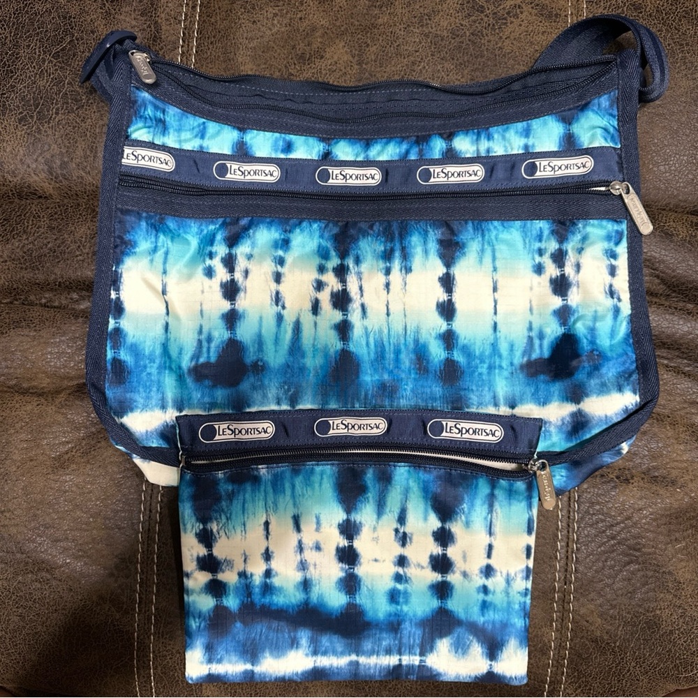 LeSportsac Blue Tie-Dye Crossbody Bag And Matching Pouch